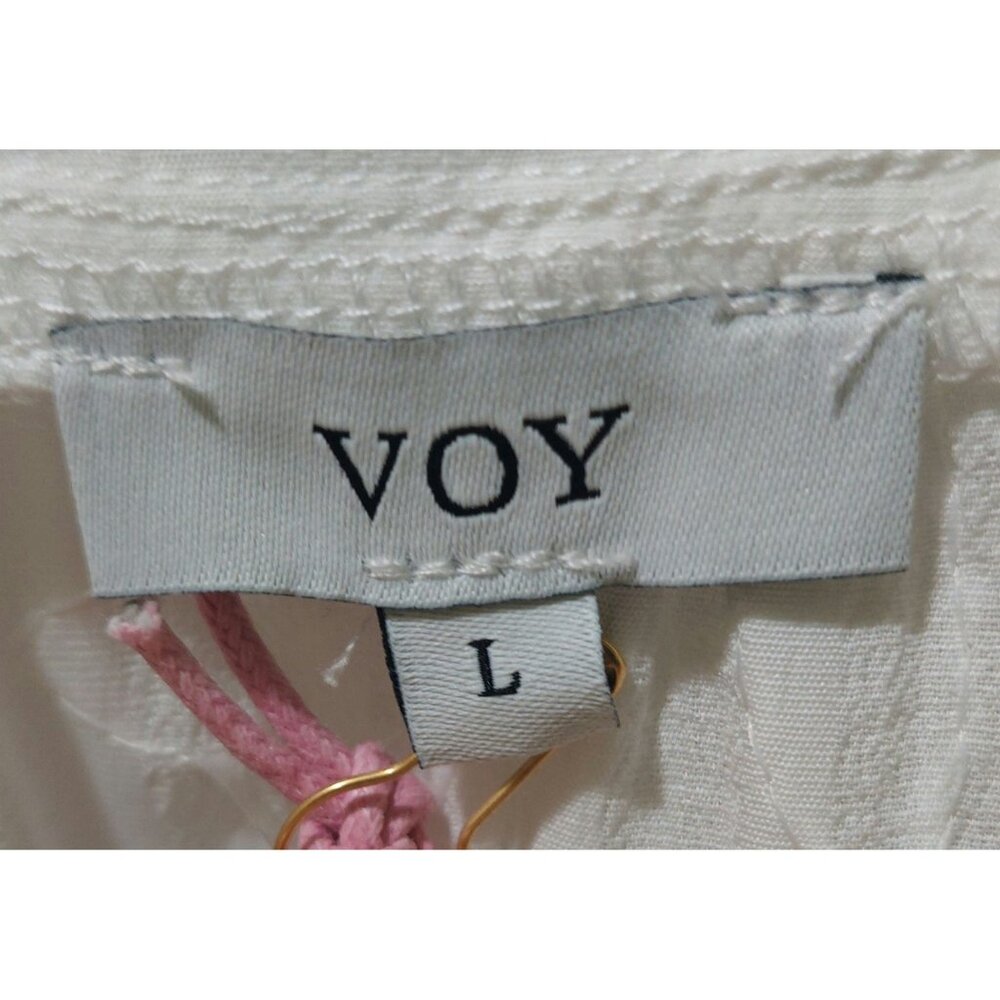 NWT Voy White Floral Embroidered Sleeveless Ruffle Button-Up Blouse Size Large - Picture 2 of 9